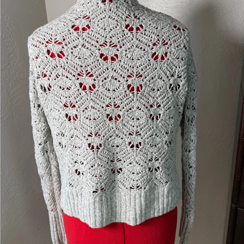 American Eagle Gray Crochet Mock Neck Open Knit Sweater Size S